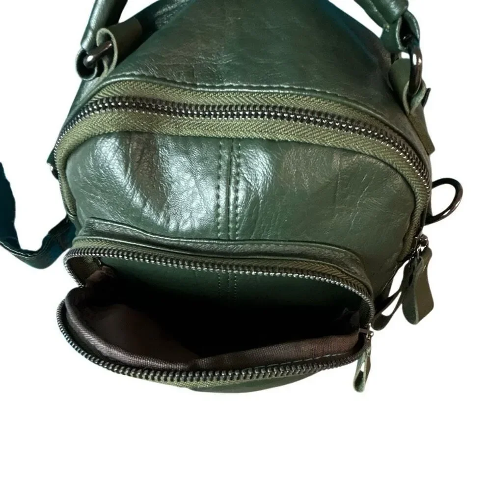 Mini Green Backpack Crossbody Convertible Bag Multi Pocket Faux Leather